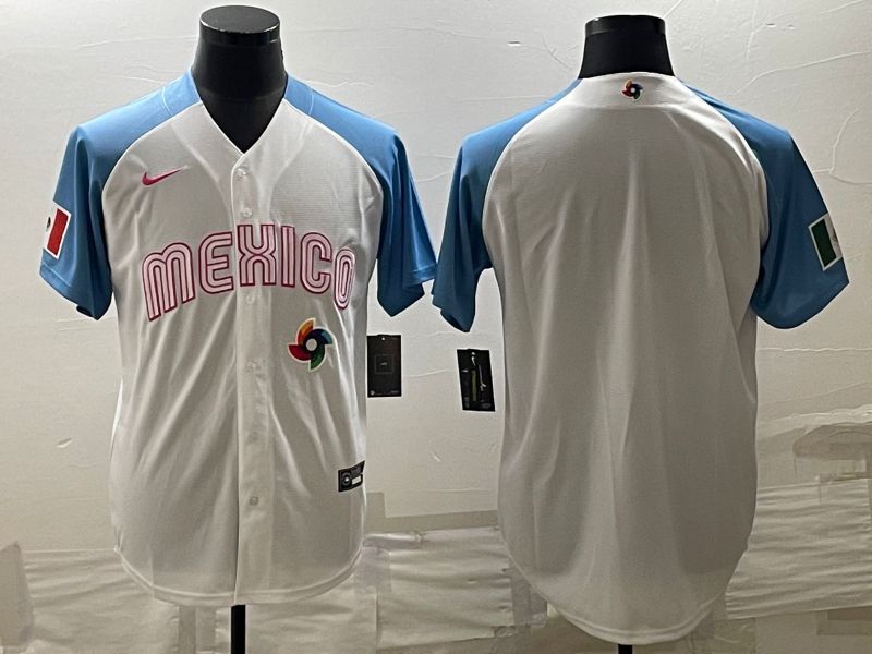 Men 2023 World Cub Mexico Blank White blue Nike MLB Jersey2